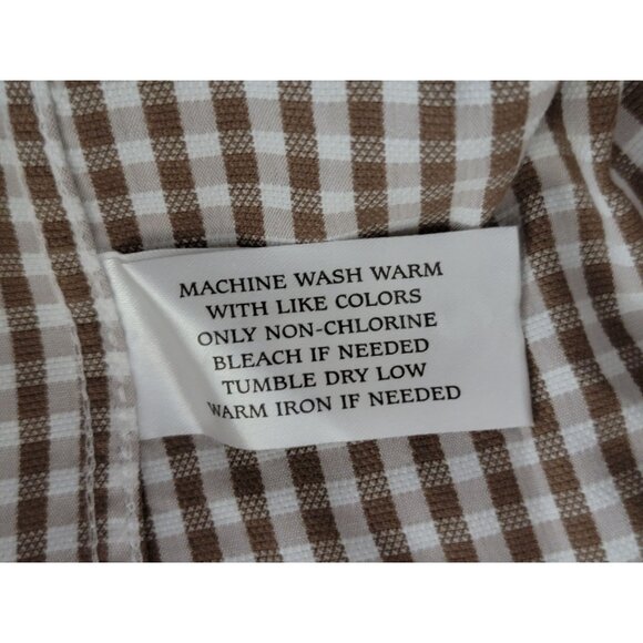Neiman Marcus Mens Brown & White Gingham Cotton Trim Fit Dress Shirt Size 15.5 3 - Picture 4 of 4